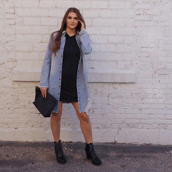 NWT Distressed long denim jacket - Picture 5 of 11